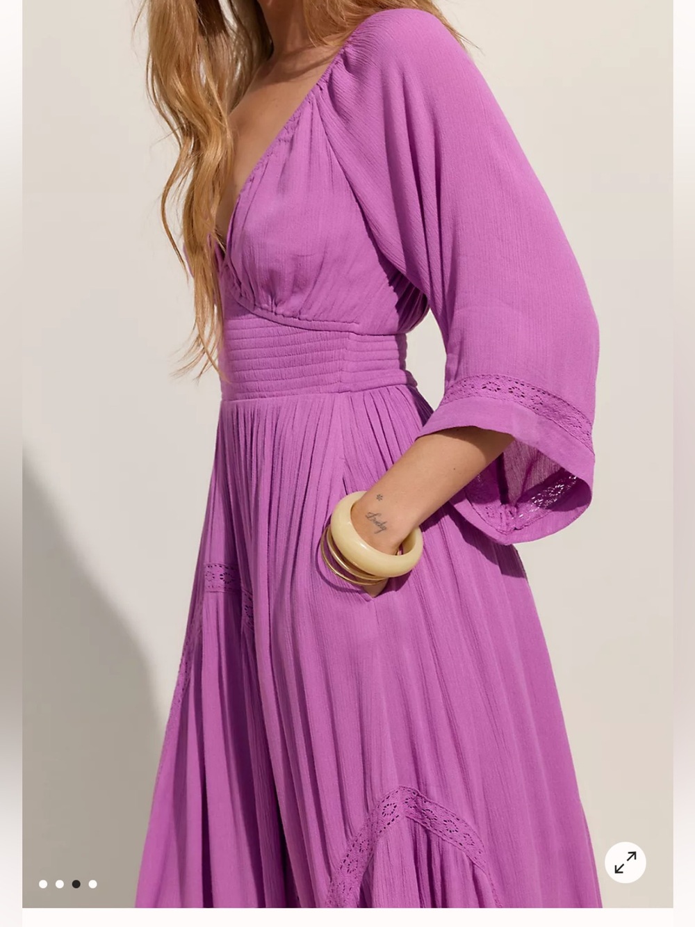Free People Blue / Purple V Neck Maxi Dress Dixie with Smocked Waist Boho - Picture 7 of 9